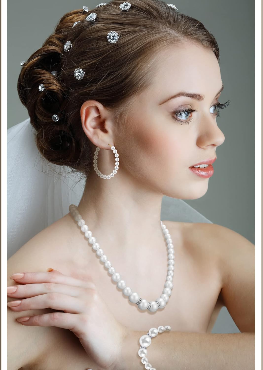 BBTO 8 Pcs Pearl Necklace and Earring Set for Women Faux Pearl Bracelet Costume Jewelry Set for Wedding Bridal Shower Party - Image 4