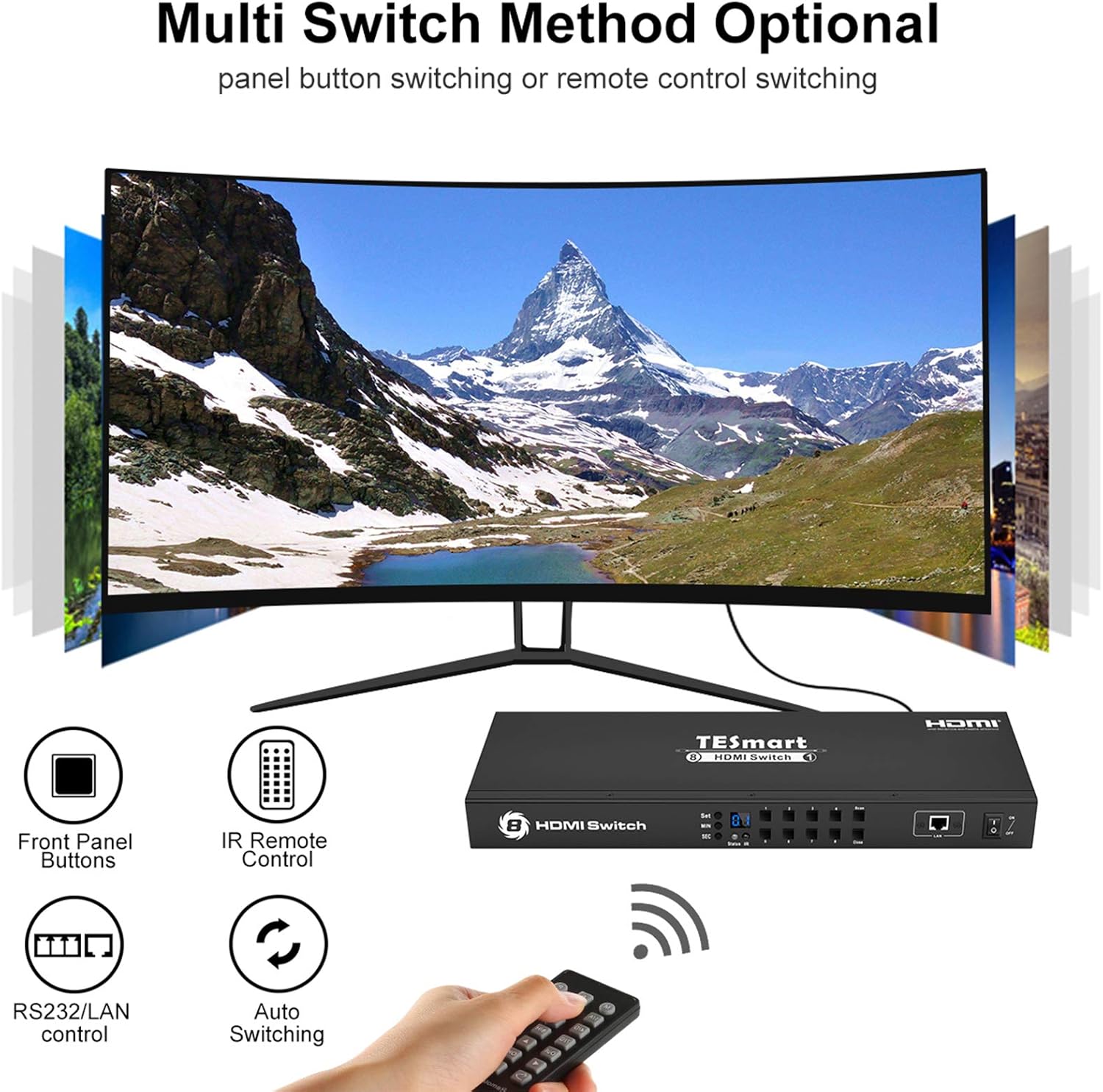 TESmart 8×1 HDMI Switch 8 in 1 Out 4K@30Hz HDCP 1.4 with 19-inch Rack-Ears | RS-232 / LAN Control | IR Remote Control and Auto Switch | Auto Scan Time Interval - Black : Everything Else