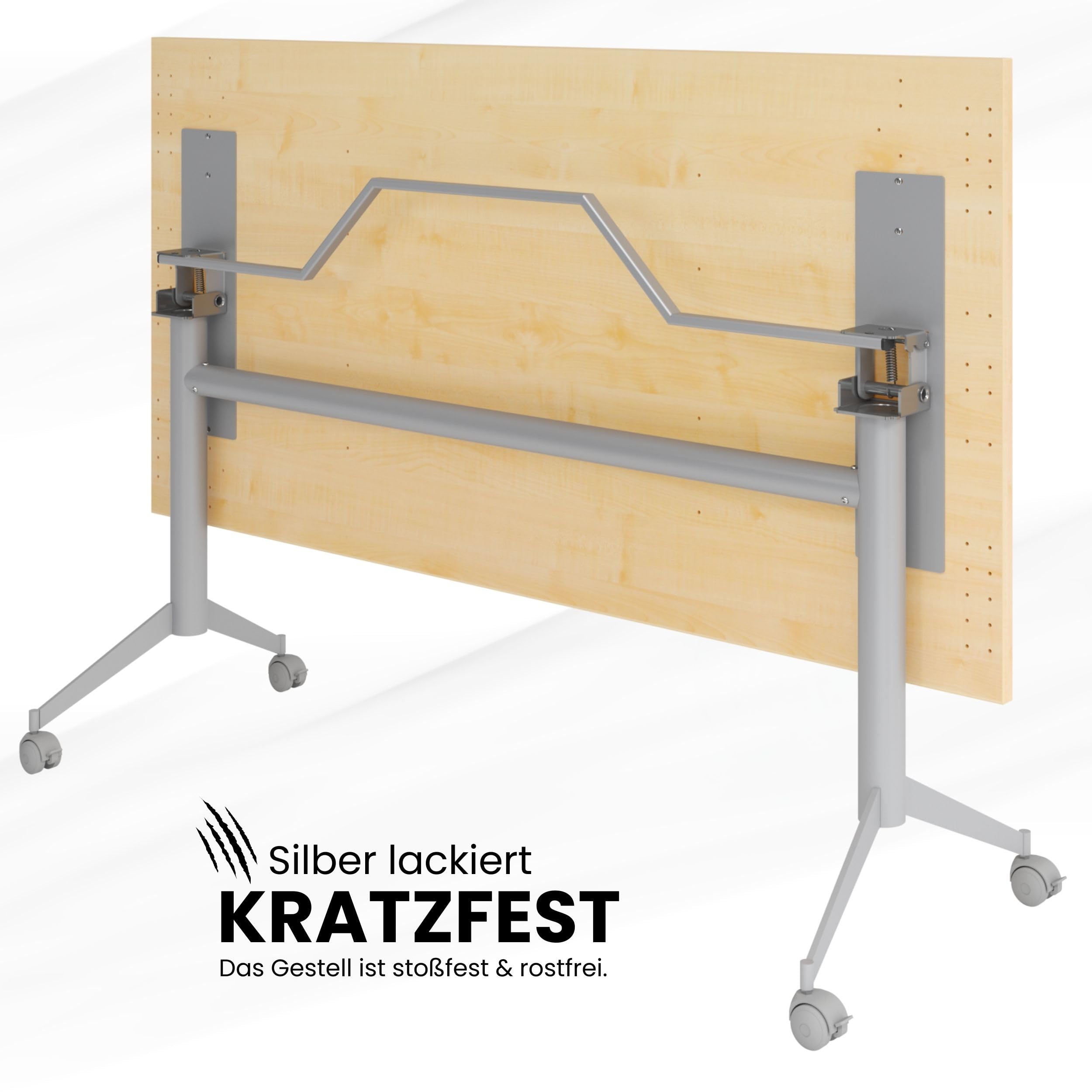 bümö Klapptisch Buche 160 x 80 cm klappbar & fahrbar, klappbarer Schreibtisch auf Rollen, Klappschreibtisch, Tisch klappbar, Klappbarer Tisch, Klapptisch Holz-Platte, Gestell stabil aus Metall