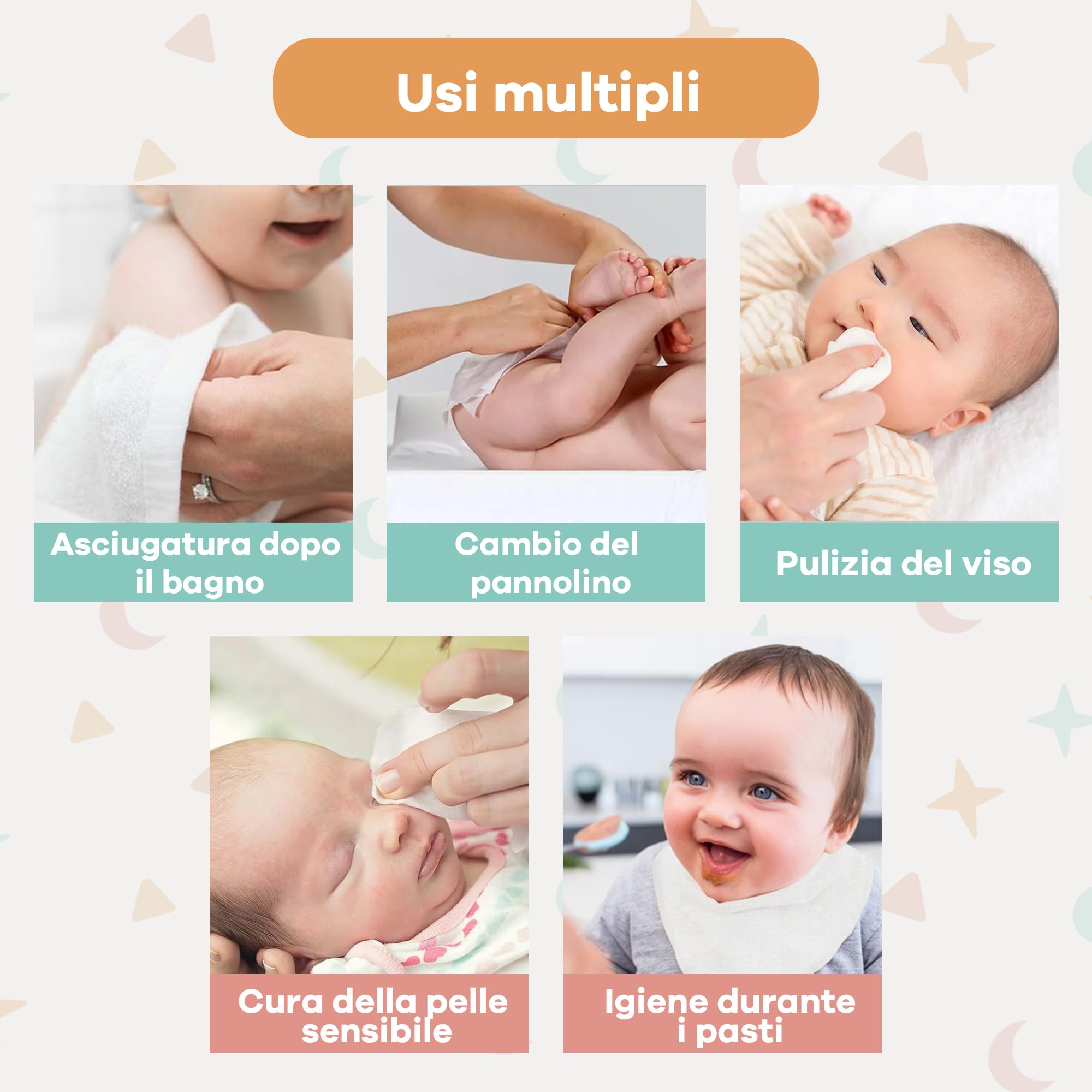 Asciugamano neonato neonato in bambù per bambini, 50 x 25 cm, set di 3 asciugamani da neonato in bambù, multiuso, indispensabile per neonato