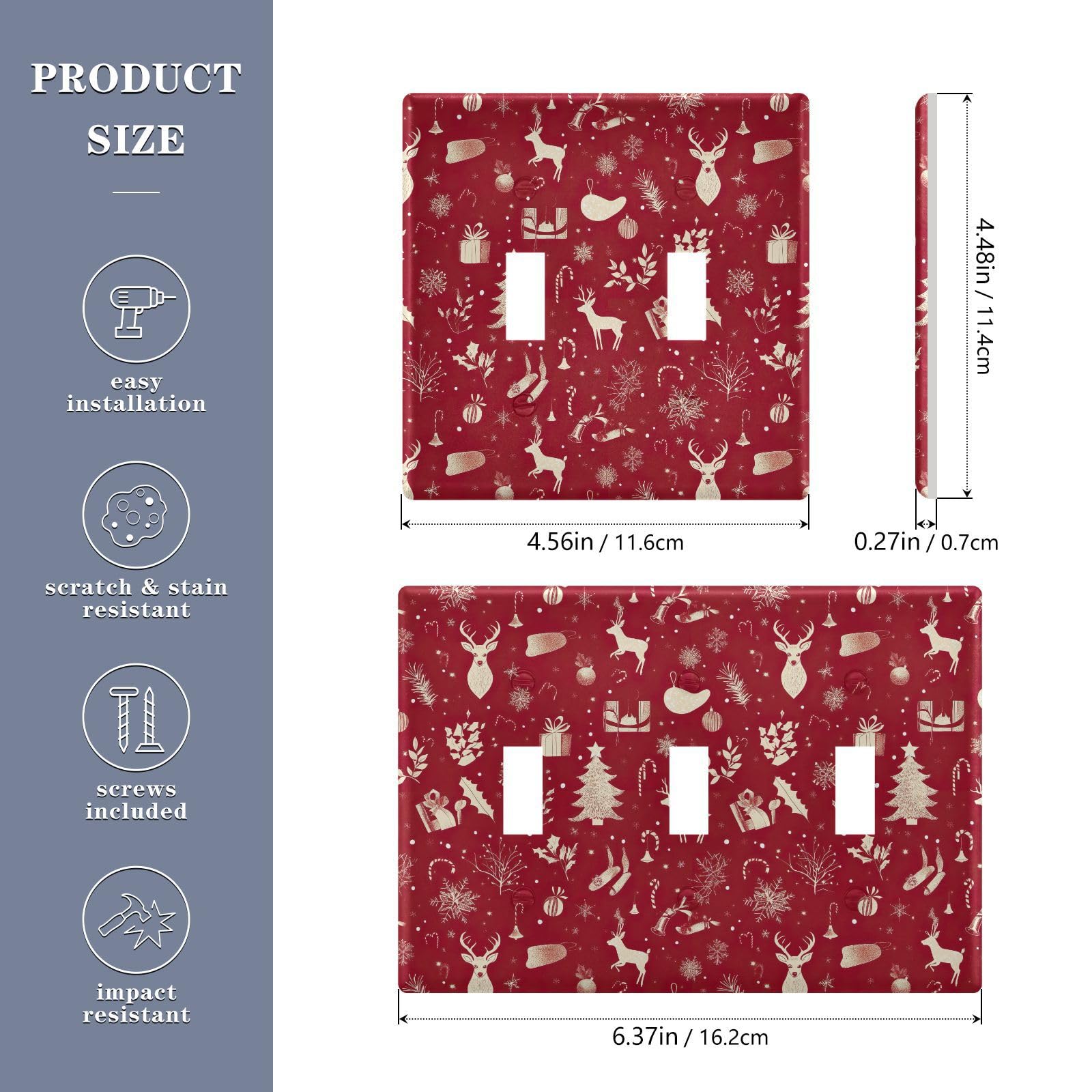 Light Switch Cover Christmas Tree Elk Red Wall Plates for Electrical Outlets 3 Gang 202b7061