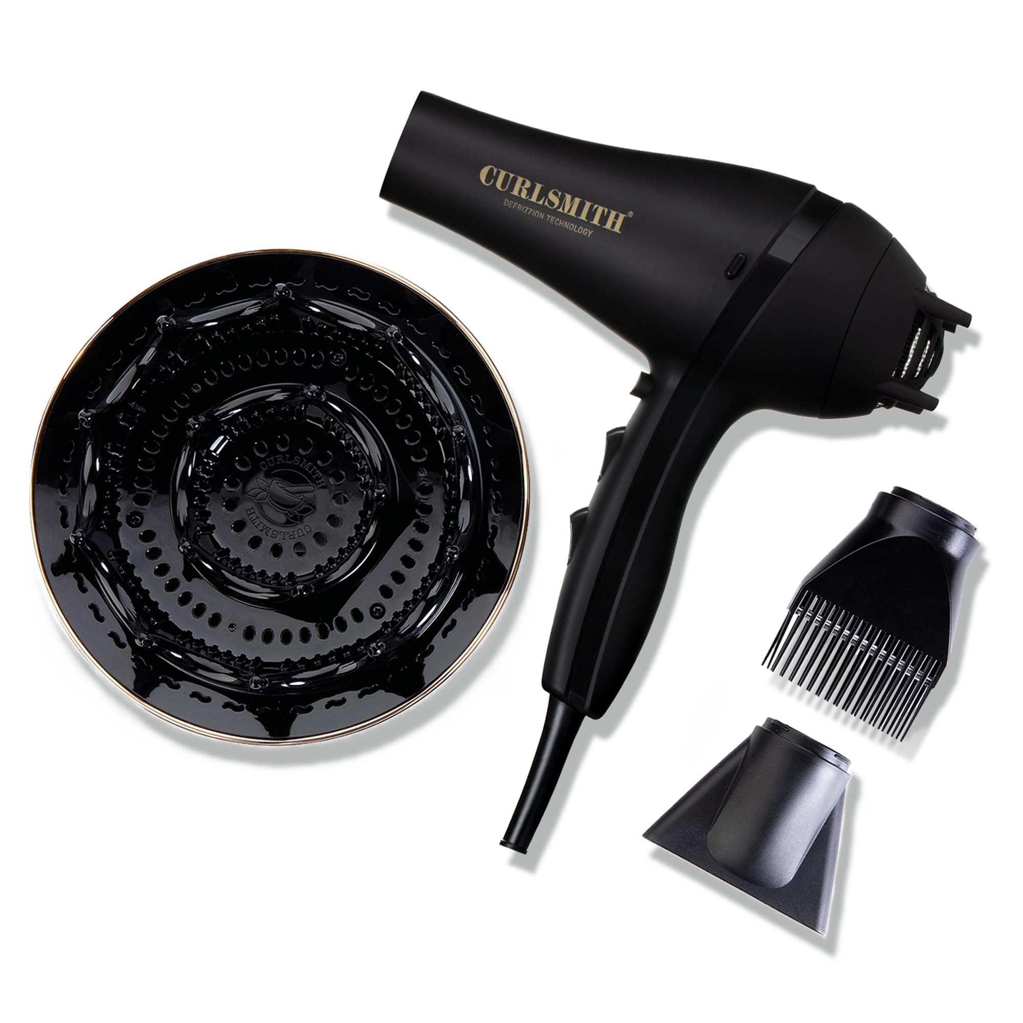 Curlsmith Defrizzion Travel Edition Sèche-Cheveux | Diffuseur XL, Cheveux bouclés et ondulés, Compact, Pliable, Double tension, 15.2 cm diffuser