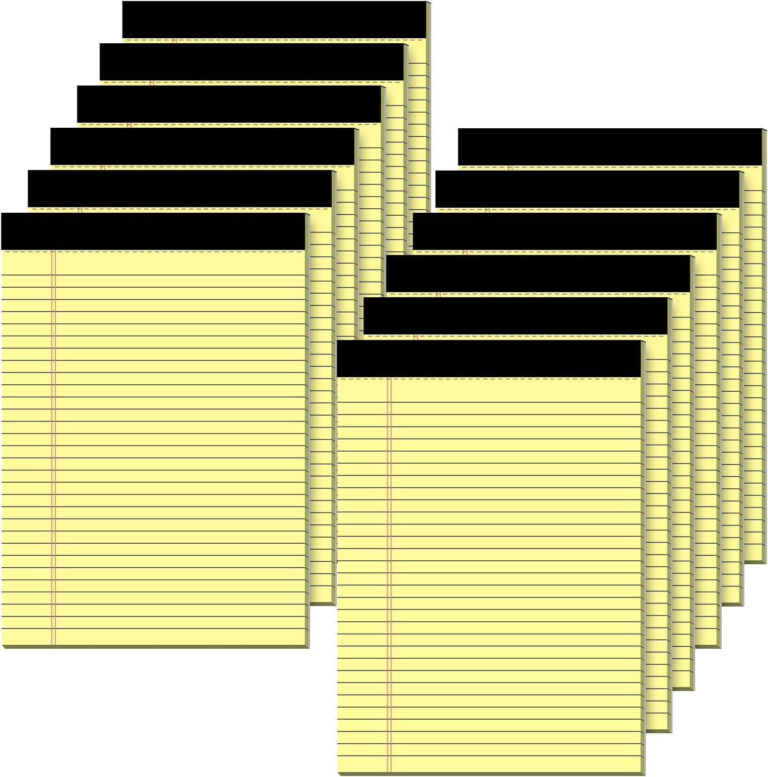12 Pack 8.5 x 11.75 Inch Legal Pads Note Pads 30 Lines Perforated Notepad Double-Sided Printing Writing Pad 21lb Yellow Thick Paper Legal Pad 9mm Line Spacing Wide Ruled Note Pad with Sturdy Back