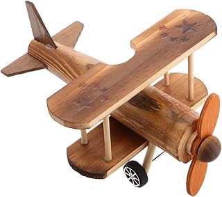 TOYANDONA Vintage Wooden Airplane Model Decoration Retro Biplane Ornament for Home Office Desk Decor Wooden Toy Airplane Unique Antique Aircraft Decor for Boy Girl