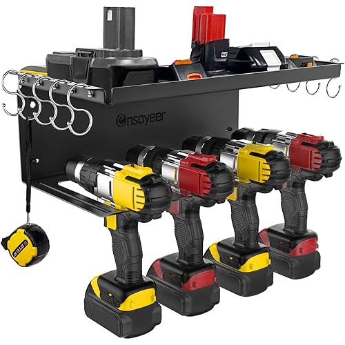 Ensayeer Power Tool Organizer, Cordless Drill Storage, Drill Holder Storage Wall Mount Shelf Rack, Charging Station to optimize Garage Organization and Power Tools Storage