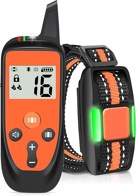 Dog Training Collar with Remote, Sound & Vibration Training Modes, with Safety Lock & Flashing Light, USB Rechargeable IP67 Waterproof, Over 1000FT Remote Range, Remote Anti Bark Collar for All Dogs