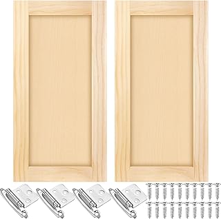 2 Pcs 12'' W x 24'' H Unfinished Pine Kitchen Cabinet Door Replacement with 4 Pcs Cabinet Hinges Wood Shaker Door Front Replacement for Kitchen, Bathroom, Vanity