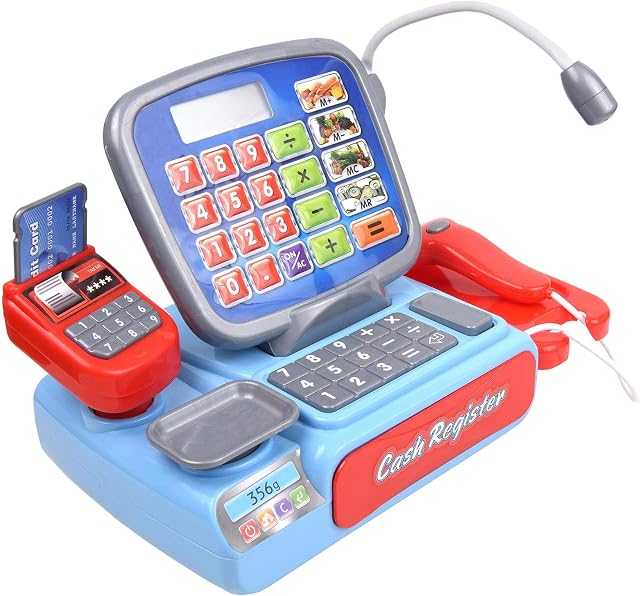 Soka® Battery Operated Cash Register Super Market Till Pretend Play Toy with Calculator, Scanner, Money, Credit Card & Realistic Sounds For Kids