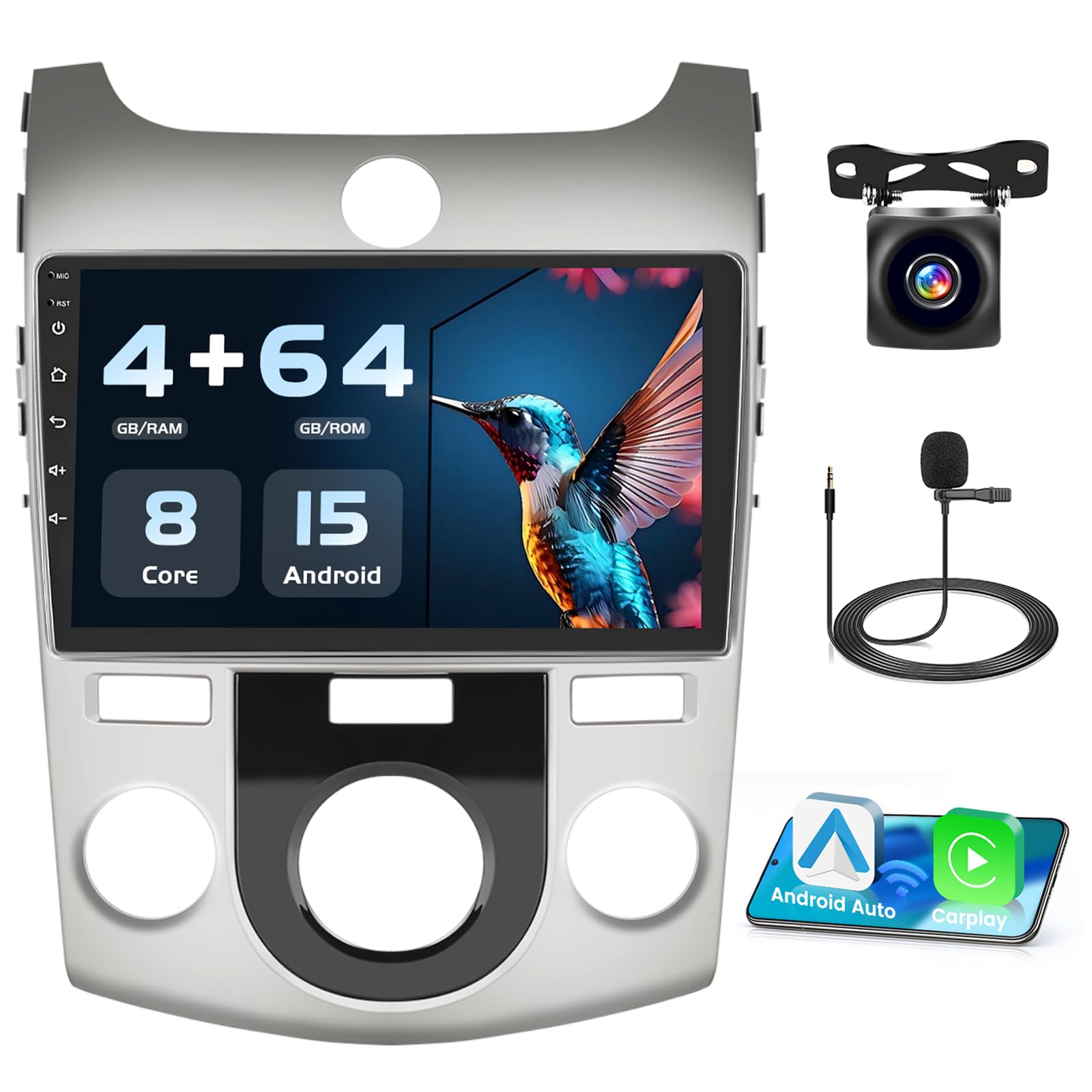 Roinvou 8 Cores 4+64G Android Radio Upgrade for Kia Forte Cerato K3 2008-2012(Manual A/C), 9'' HD Touchscreen with Wireless CarPlay Android Auto GPS