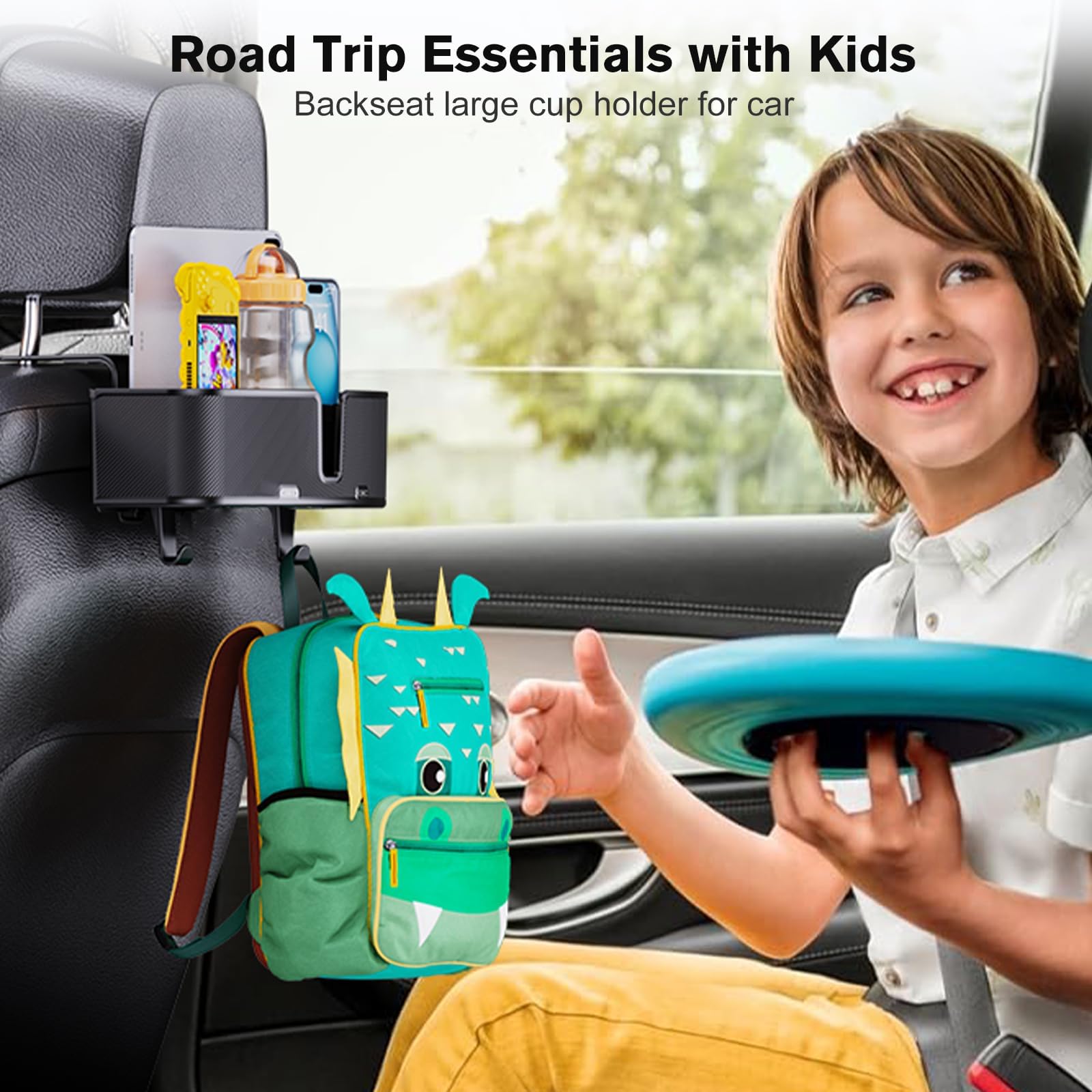 MAGJIEYX Auto Rücksitz Organizer, Multifunktionale Kopfstütze Becherhalter mit starken Haken für Kinder, Passagiere auf der Rücksitzbank, Reise Zubehör 2 Pack