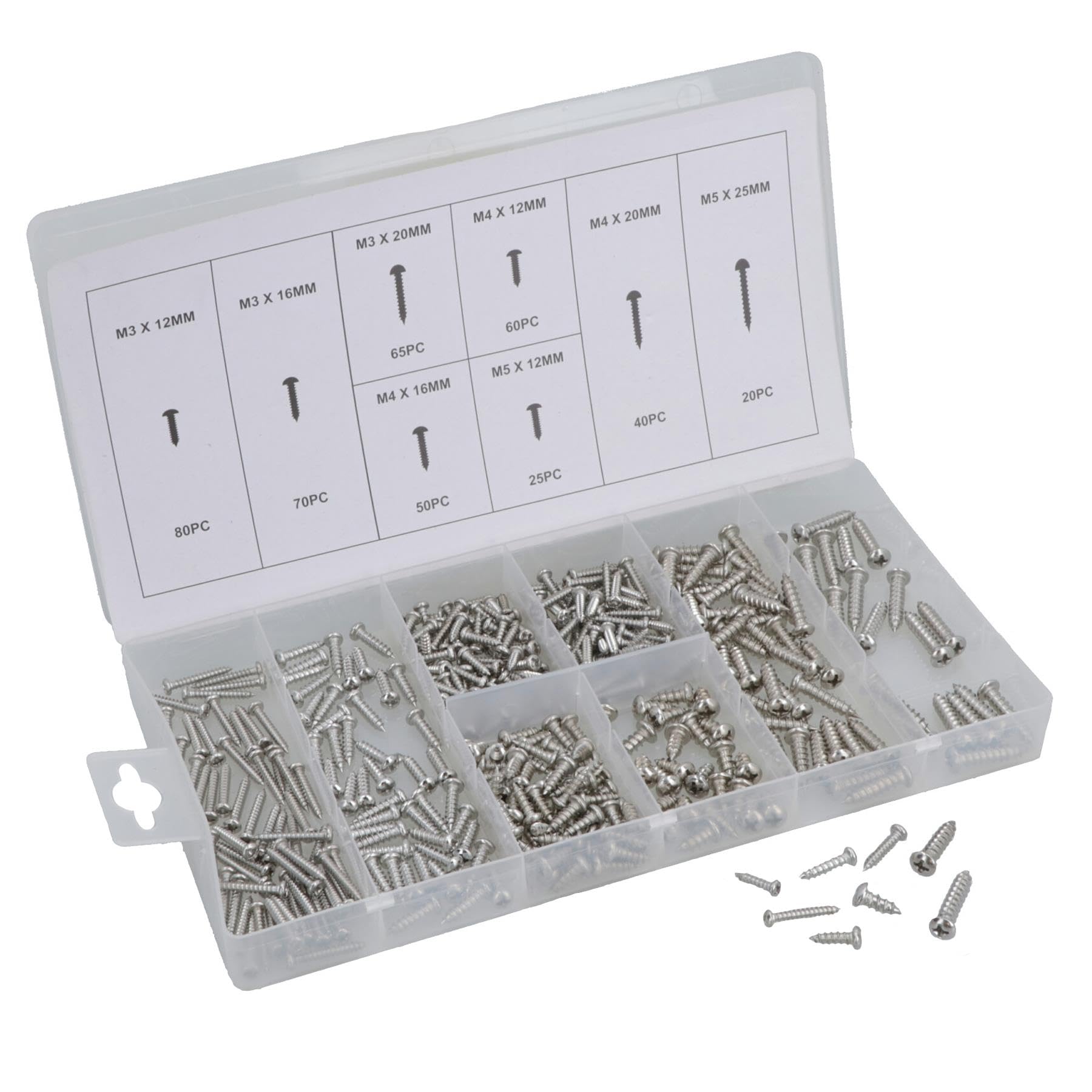 Ab Tools Silver 410Pc Stainless Steel Metal Screws Self Tapping Screw M3 - M5 Phillips Head