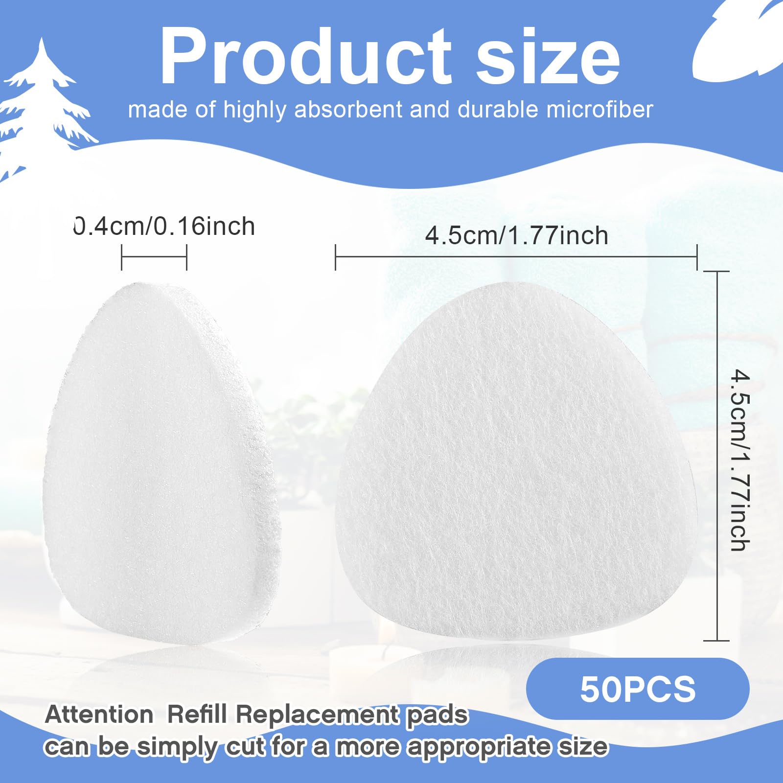50 almohadillas de repuesto para purificador de aire para aromaterapia, difusor de aceite esencial compatible con humidificador, purificador de aire, almohadilla de microfibra 2