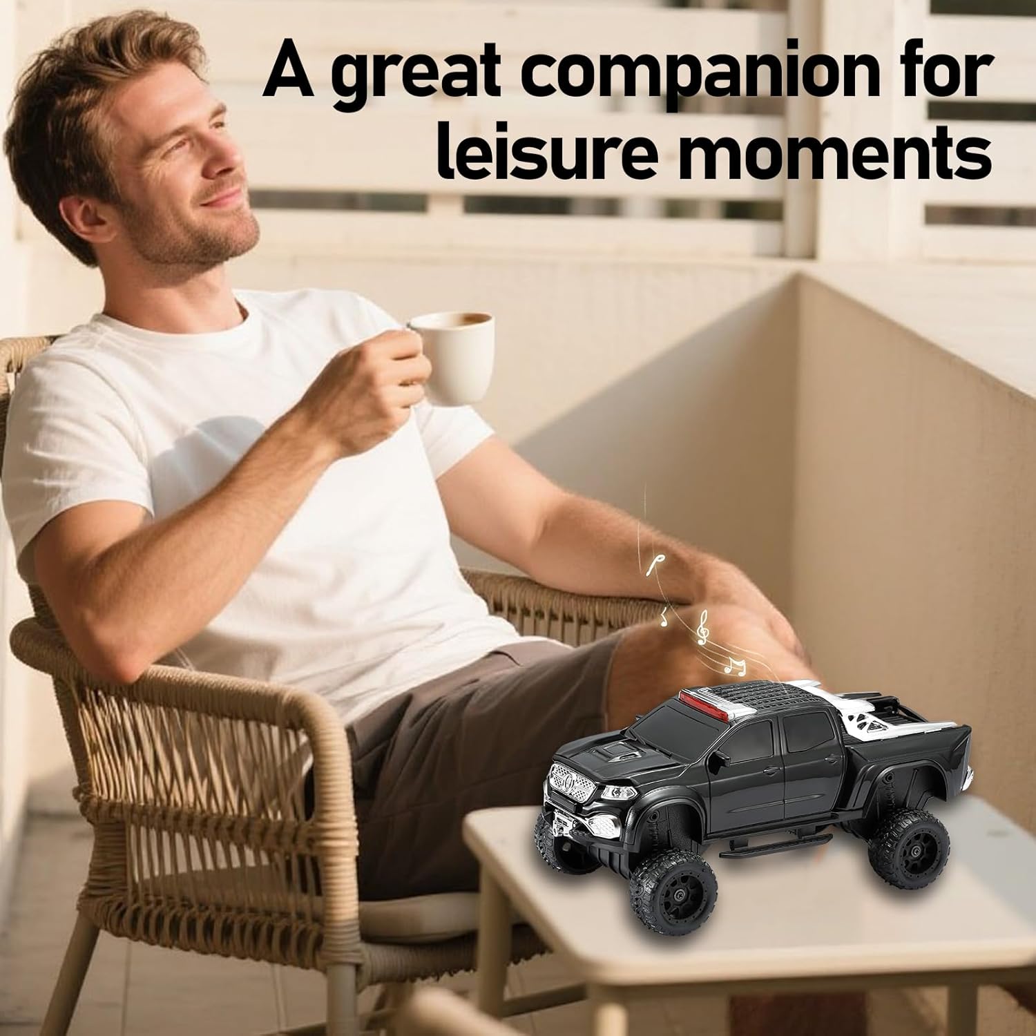 WS-X65 Pickup Truck Replica Bluetooth Speaker – HD Sound, FM Radio, TWS Stereo, LED Party Lights, USB/TF Playback, Built-in Mic – Cool Portable Car Design Speaker for Outdoors & Home (Black)