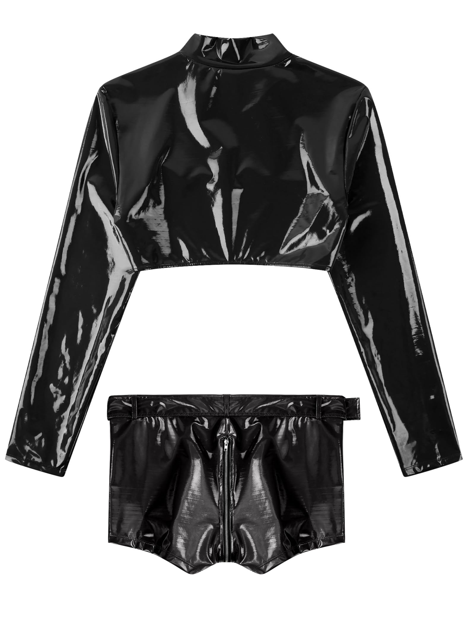 Uomo Wetlook Set Intimo Pelle Laccata Lingerie Erotica Pigiama Crop Top Top Senza Pancia Boxer in Pelle Pu