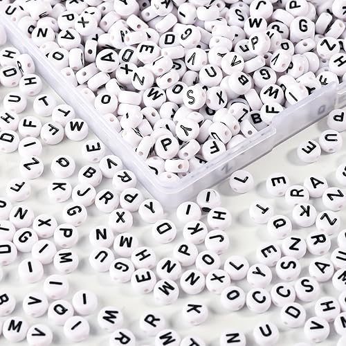 1000 cuentas de letras acrílicas negras y blancas redondas