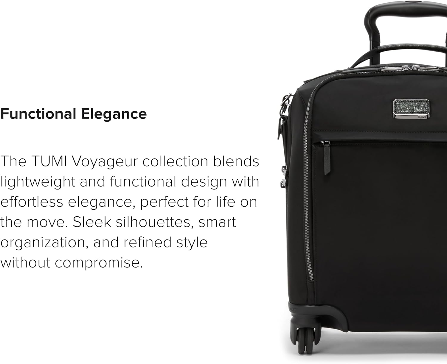 TUMI - Voyageur Leger 4 Wheeled Luggage - Women's Lightweight and Spacious, Sleek Silhouette, Durable Premium Suitcase - 16" Compact Carry-On, Black with Gunmetal Hardware