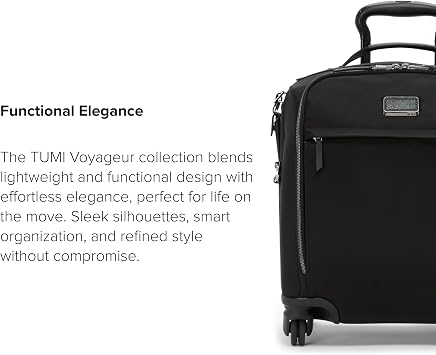TUMI - Voyageur Leger 4 Wheeled Luggage - Women's Lightweight and Spacious, Sleek Silhouette, Durable Premium Suitcase - 16 Compact Front Pocket Carry On, Black with Gunmetal Hardware