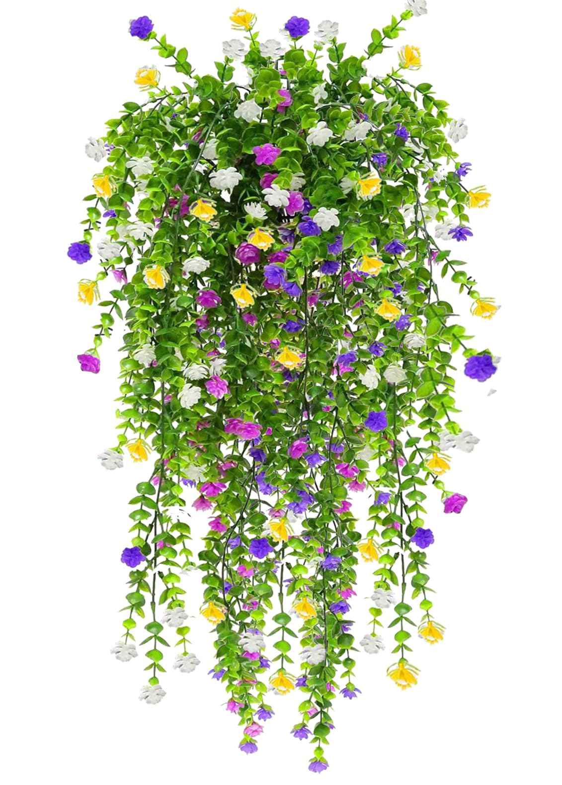 Toprooms 4 Bundles Artificial Flowers,Artificial Plants Outdoor UV Resistant Shrubs Plants for Hanging Planter Faux Plants Home Garden Wedding Porch Window Decor (Artificial Hanging Flowers 4colors)