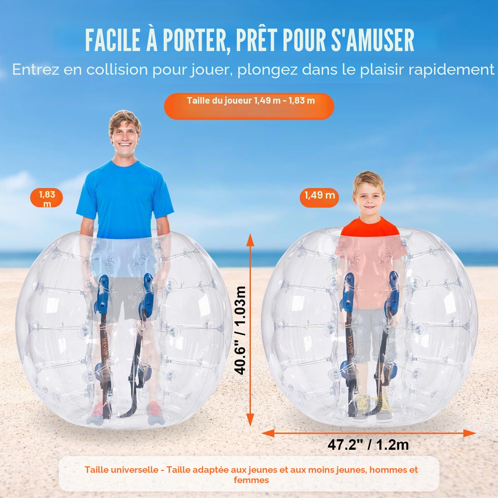 VEVOR Bulle Gonflable Transparente de 1,2 m 2PCs pour Adolescents et Adultes Balle Pare Chocs à Bulles en PVC pour Hamster Humain 0,8 mm d'Épaisseur pour Jeux d'Équipe en Plein Air Jouets Pare-Chocs