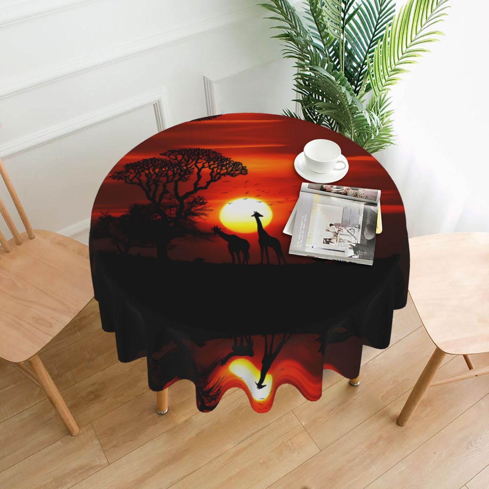 YYHWHJDE Natural sunset giraffe Prints Round Decorative Tablecloth 60in – Elevate Your Dining Space with this Elegant Throw for Everyday Charm & Special Occasions