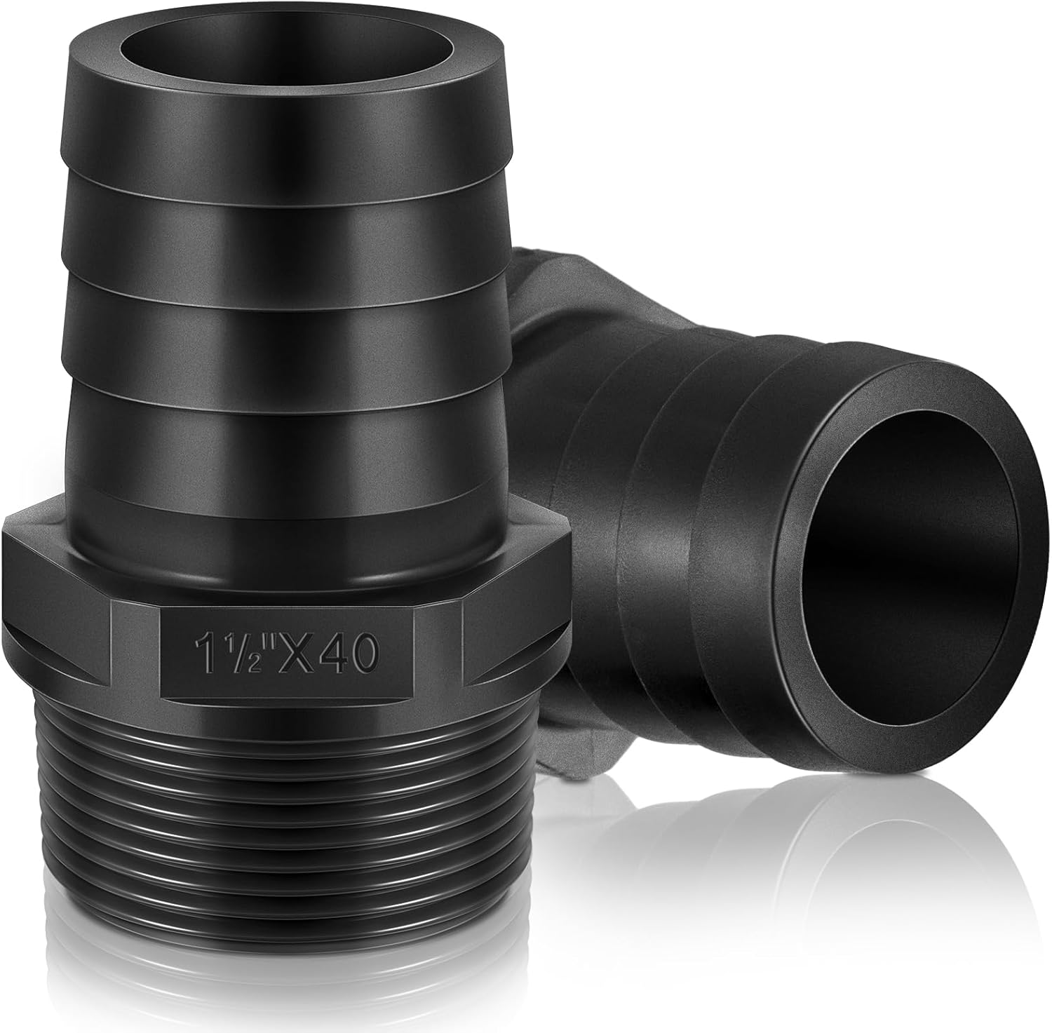 2 Pieces Pool PVC Fitting Tube Fitting Adapter Barbed Hose Fittings Barbed x NPT Male for Industrial Tube Portable Water Garden Kitchen Hose Swimming Pool Pump(1-1/2",Black,2 Pcs)