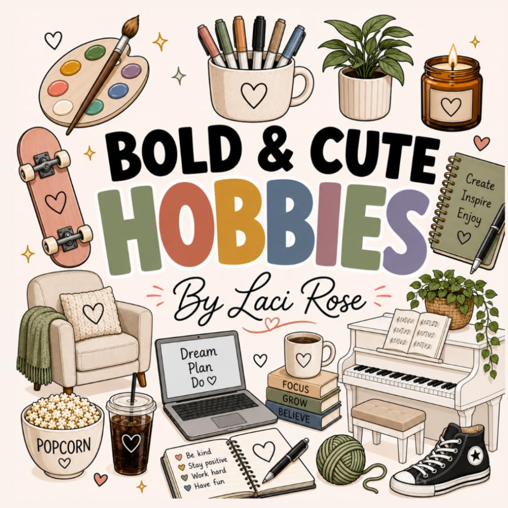 BOLD & CUTE HOBBIES: Cute and Easy Coloring Book for Adults and Teens Featuring Cozy Creative Hobbies, Stress Relief and Relaxation