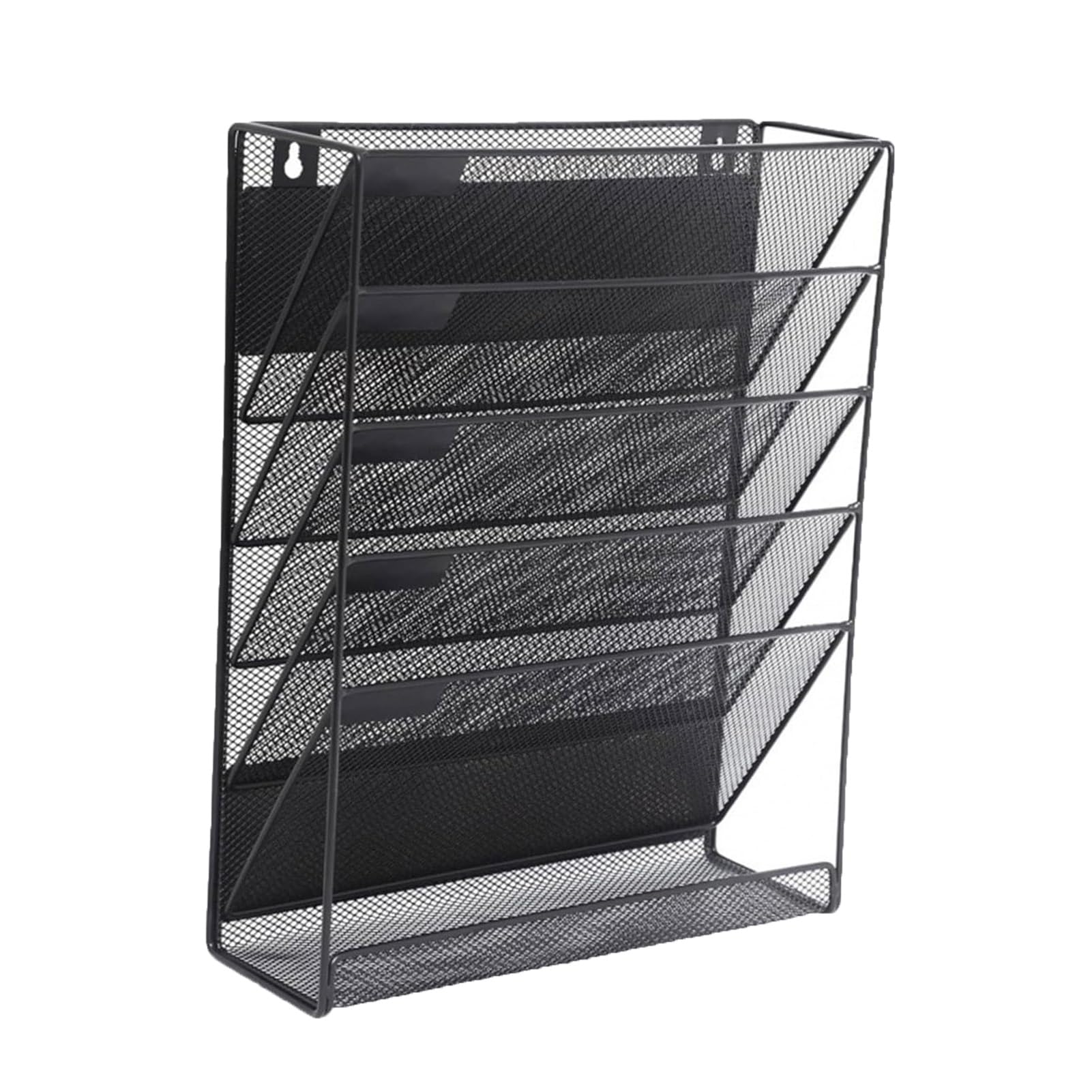 JOUFNING Mesh Hanging Wall File Organizer, Hanging Document Magazine Rack, Desktop Vertical Mail Paper Folder Holder, with Bottom Tray, for Office Home School(Black)