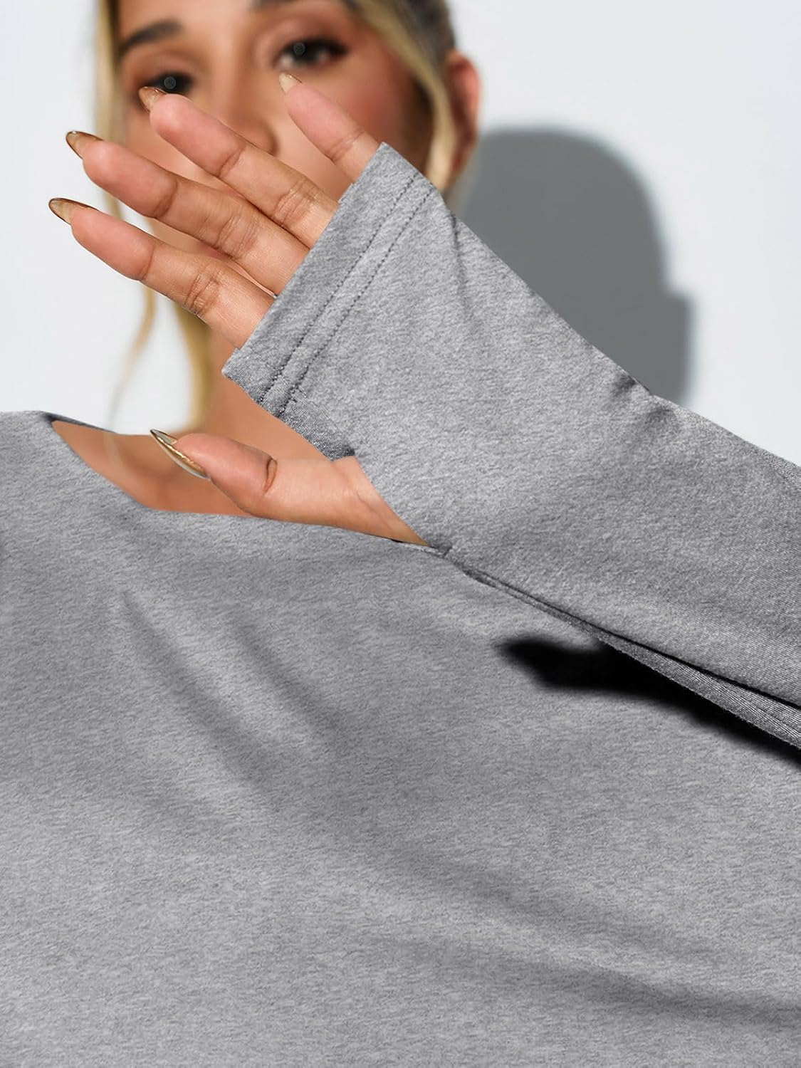 Tankaneo Womens Open Back Workout Shirts Casual Long Sleeve Boat Neck Tops Athletic Gym Yoga Tees with Thumb Holes - Image 6