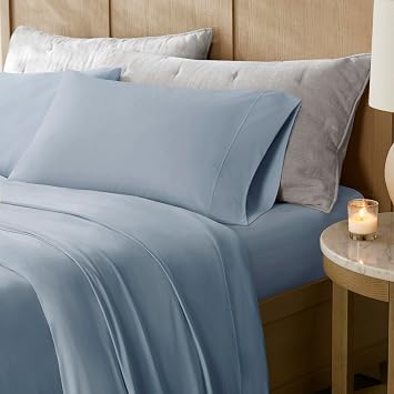 Harbor House Cooling Stretch Jersey Bed Sheets King Size, Blue Cool-Touch Nylon Blend, Moisture-Wicking & Breathable for Hot Sleepers, Deep Pocket, Soft & Stretchy 4-Piece Sheet Set