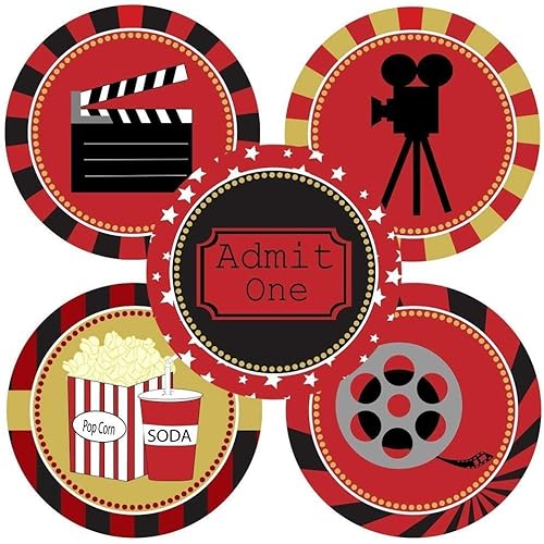 Movie Night Sticker Labels by Adore By Nat - Cinema Theater Party Supplies Decoration - Set of 50