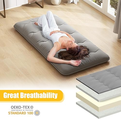 Miniatura 5 de KOMFOTT Colchón japonés de suelo, colchón futón enrollable de 4 pulgadas con funda lavable y bolsa de almacenamiento, colchón portátil para