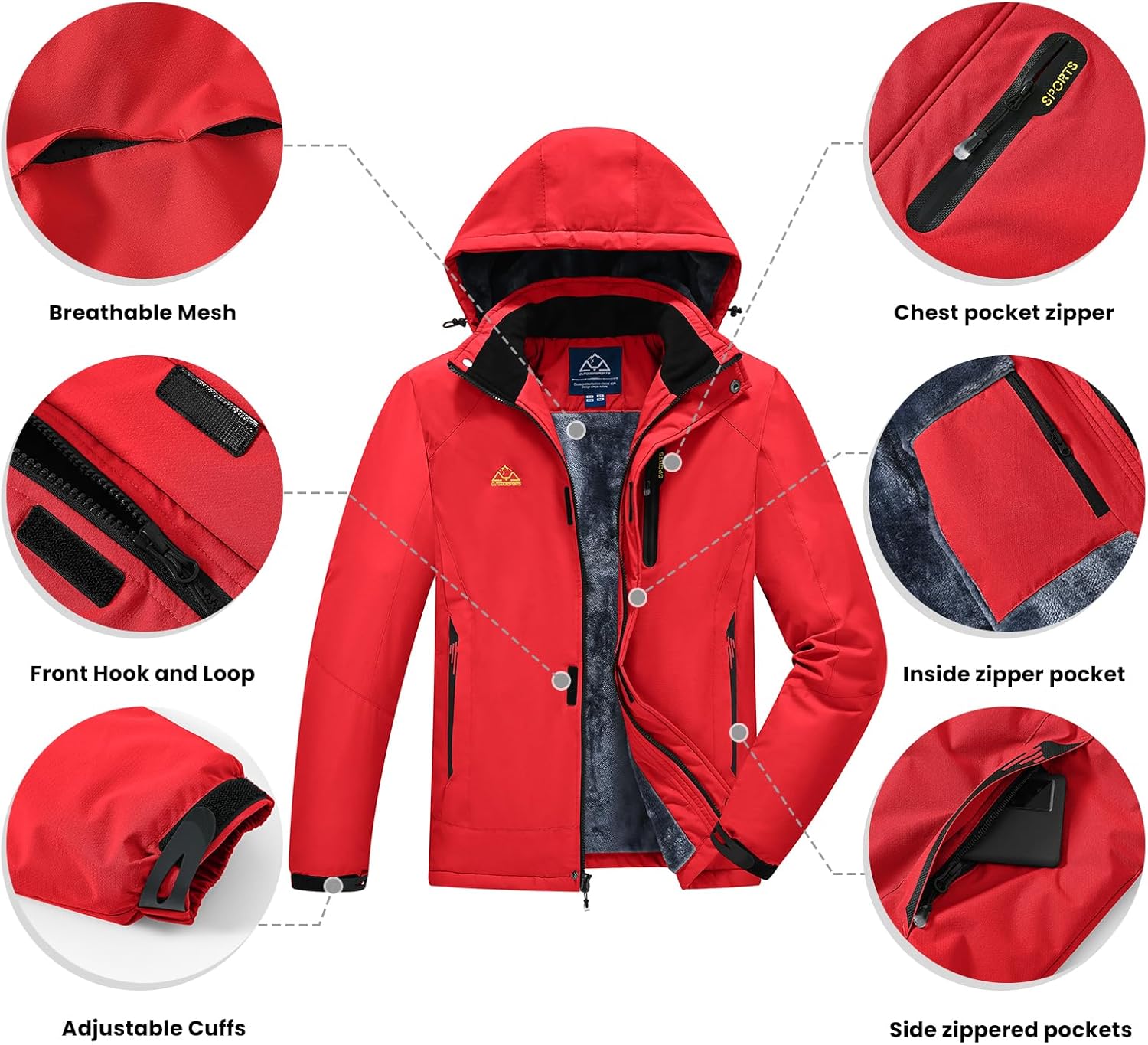 TBMPOY Men's Winter Ski Jacket Waterproof Warm Snow Insulated Coat Fleece Lined Snowboard Hooded Raincoat - Image 7