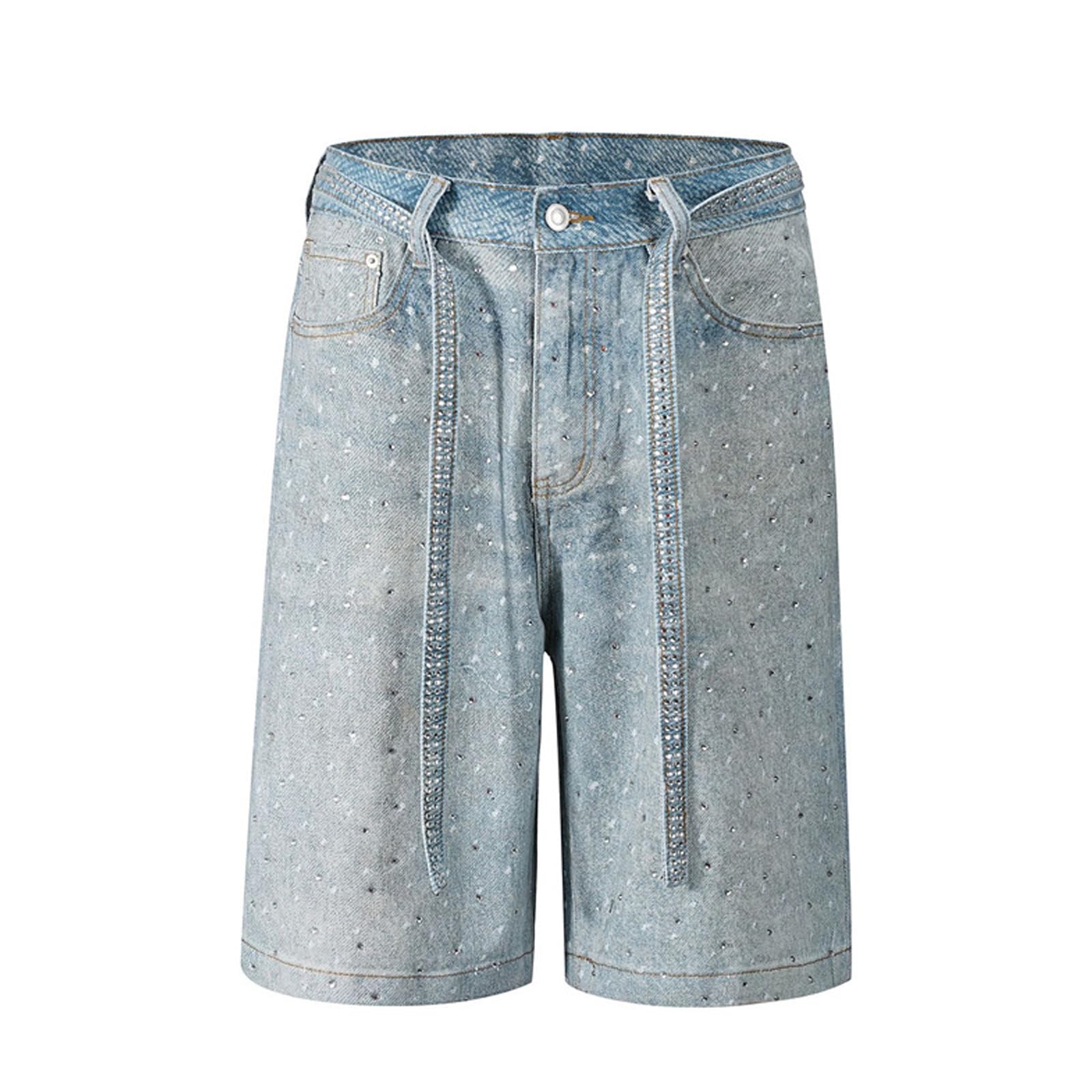 Mens Baggy Rhinestone Denim Jeans Shorts Y2k Oversized Jorts Vintage Loose Fit Shorts Casual Jorts Wide Leg Streetwear-image-24
