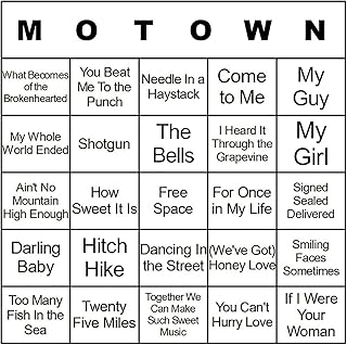 CardTunz 100 Music Bingo Cards Printed and Laminated Many Music Types Available (Motown)