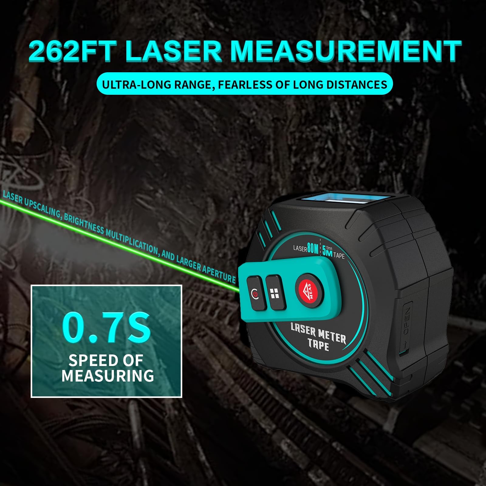 Laser Distance Meter 196ft Digital Laser Measuring Tool with LCD Backlit Display, Pythagorean Mode, Area & Volume Calculation, ±2mm Accuracy, Class II, Electronic Tape Measure for DIY and Construction