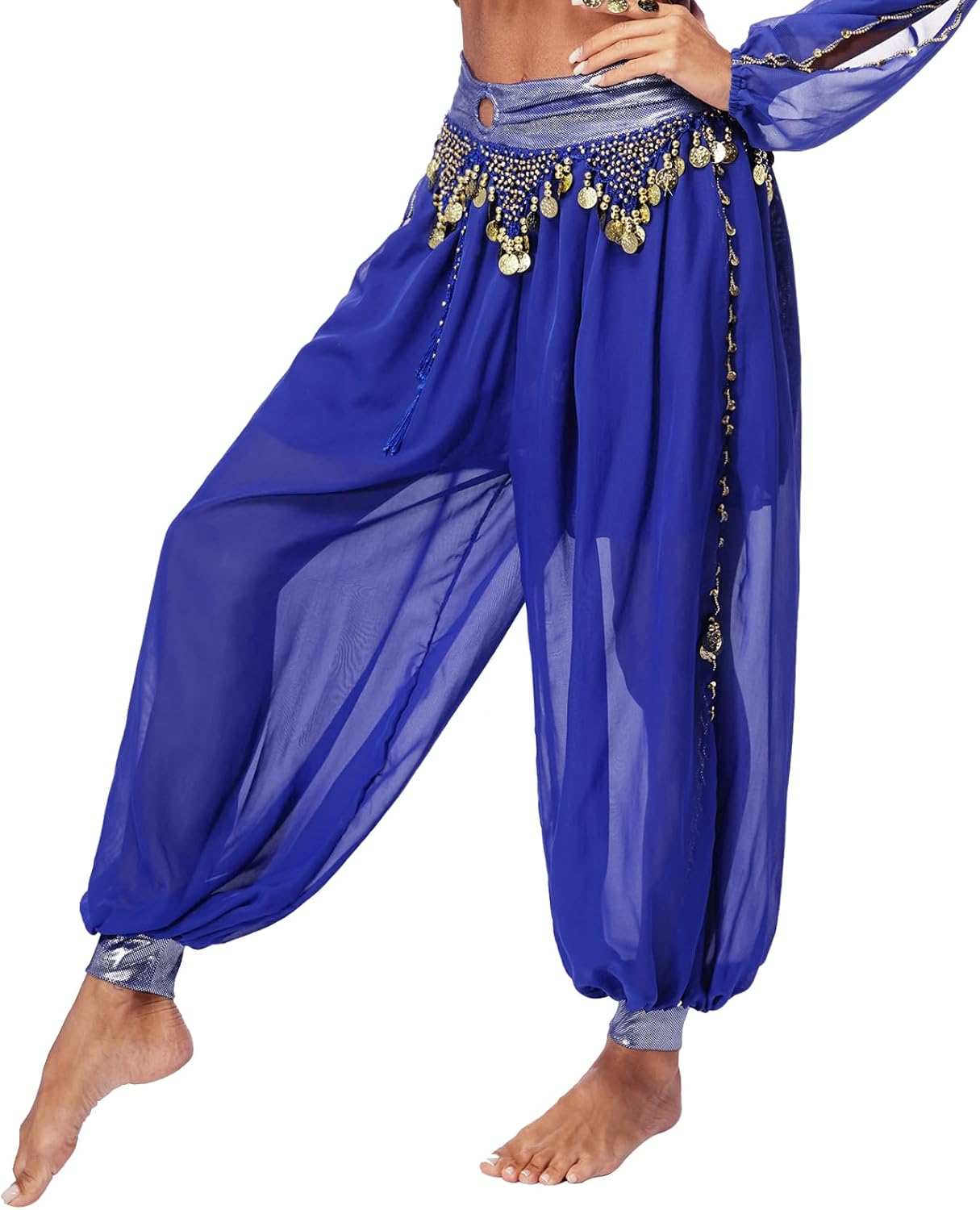 Linjinx Women's Belly Dance Pants Bloomers Sparkle Tassel Arabic Harem Pants Costume Trousers