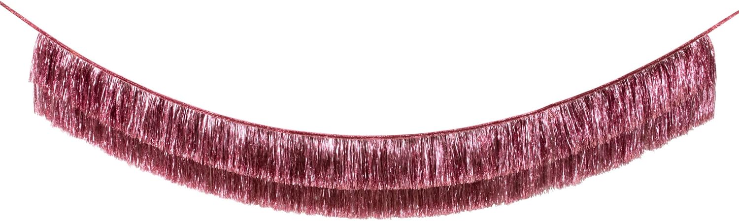 Meri Meri Pink Tinsel Fringe Party Banner (Pack of 1), 10' Pink Party Garland Including Excess Cord