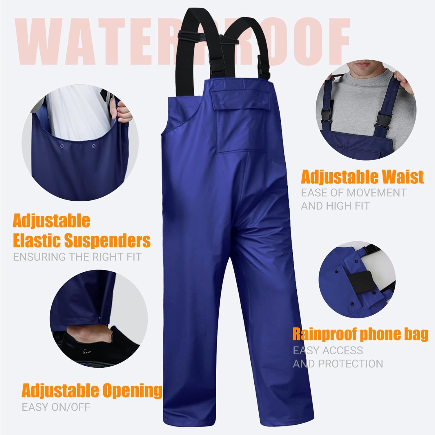 Waterproof Bib Overalls for Men Women Breathable Rain Pants for Industrial, Fishing, Farming - Image 2