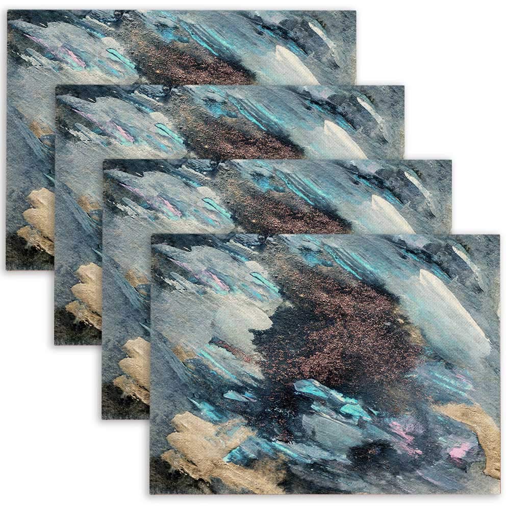 GROOTEY Table Decor Linen placemats Art Table 12x18 Glitter Abstract Colors Painted Gold Blue Silver placemats for Dining Table Decorative placemats for Living Room