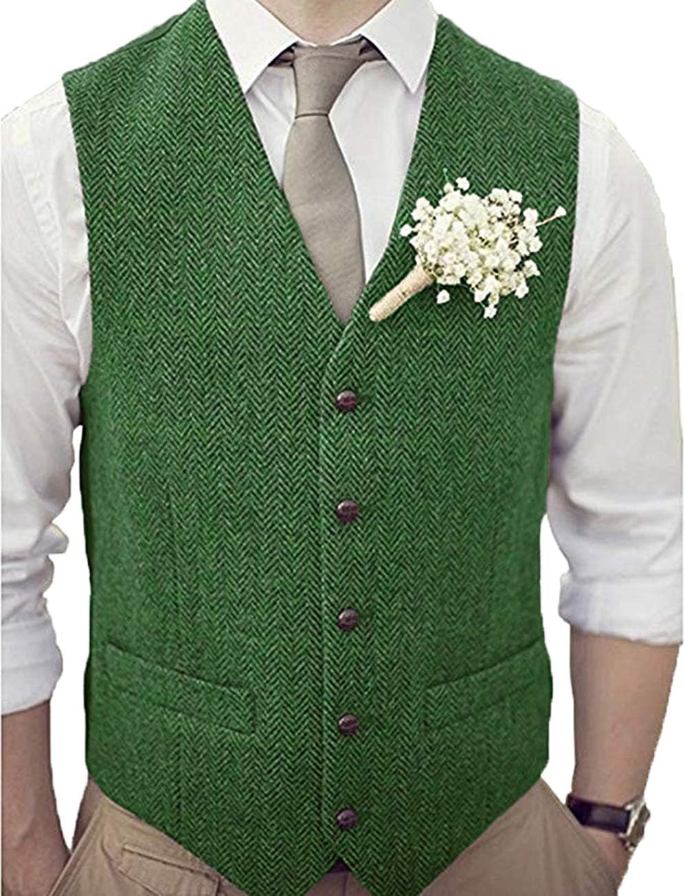 Herringbone Vest Men Big And Tall Suit Waistcoat Slim Fit Groomsmen Vest For Wedding Rustic STMJ003