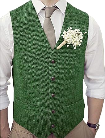Herringbone Vest Men Big And Tall Suit Waistcoat Slim Fit Groomsmen Vest For Wedding Rustic STMJ003