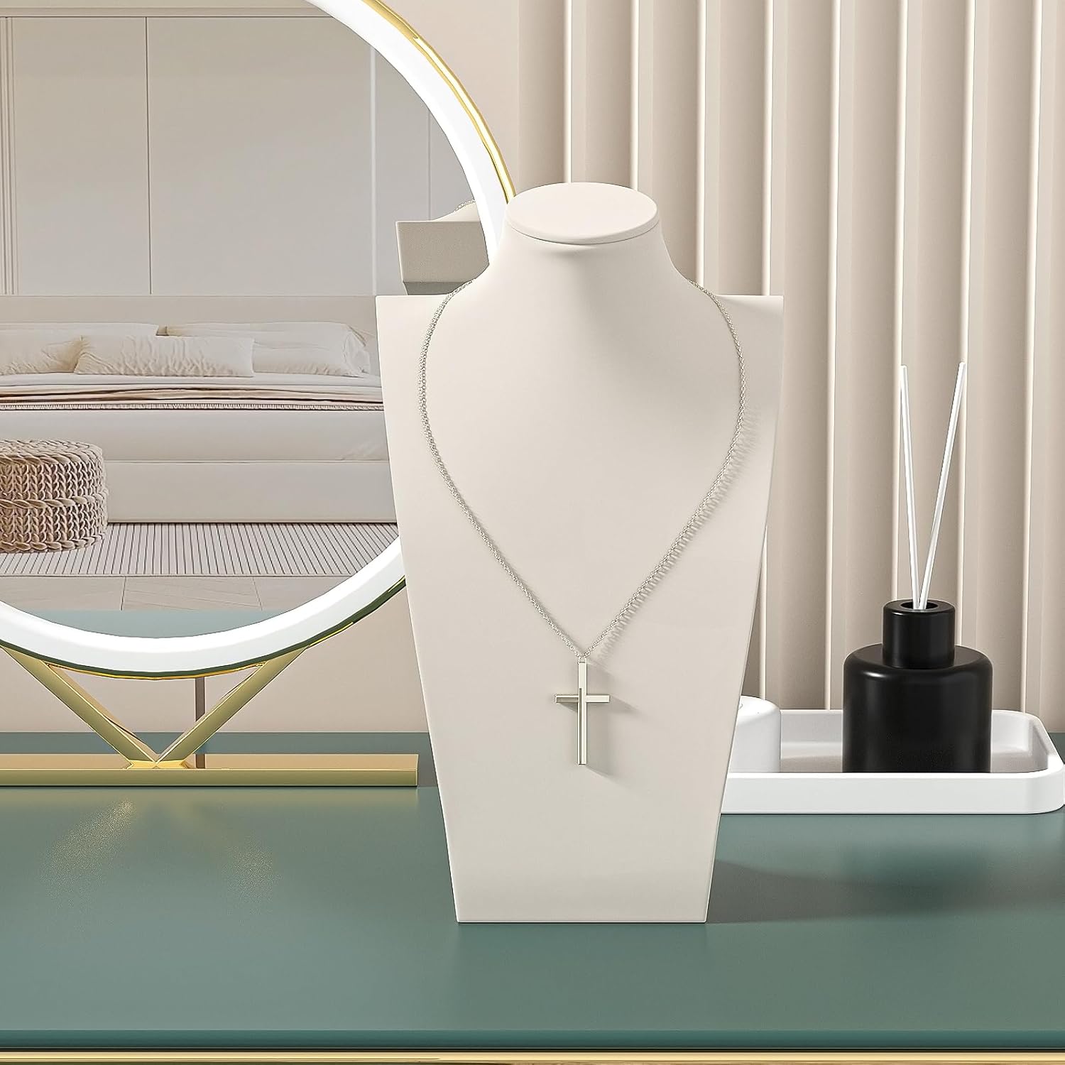 Necklace Bust Stand for Selling, Beige VelvetNecklace Display Holder, Jewelry Necklace Organizer Rack for Home Use or Shop Show (13" Height) - Image 5