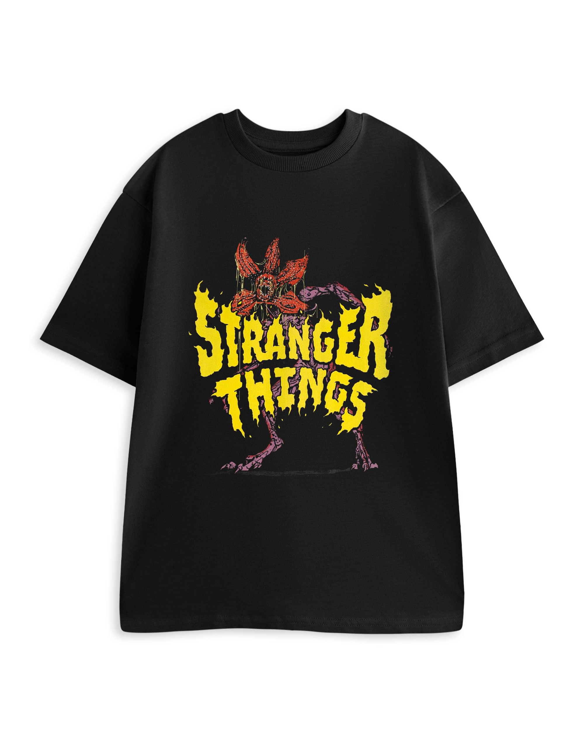 Stranger Things Demogorgon Black Short Sleeved T-Shirt | Unisex Adult Graphic Tee | Crew Neck Top for Casual Wear | Official Show Merchandise Merch - X-Large