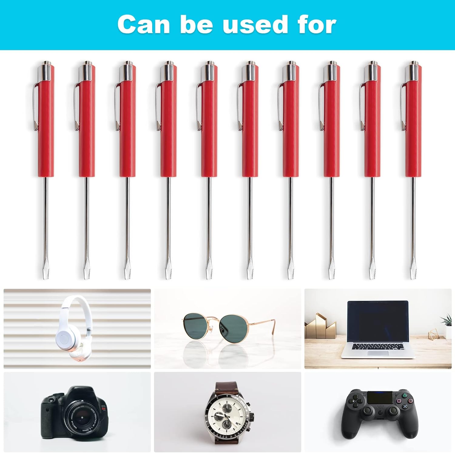 (10) TEN for Snap on Pocket Screwdriver, Flat Tip Screwdrivers, RED ~ Magnetic .NEW. R86855