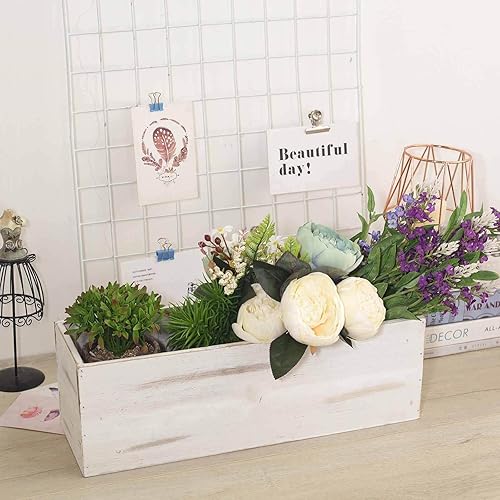 Miniatura 10 de Efavormart - Juego de maceteros rectangulares de madera encalada de 24 x 6 pulgadas con forros de plástico extraíbles