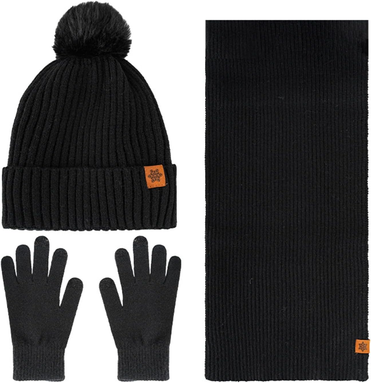 3-teiliges Mütze Schal Handschuh Set Unisex - Strick Set Mit Touchscreen Handschuhen Für Winter