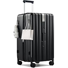 Hanke 24 Inch Plus Expandable Luggage Large Suitcases with Wheels, Medium Checked Luggage Hard Shell Suitcases, PC Trunk Luggage Extra Large Suitcase with Lock for Women MenJet Black