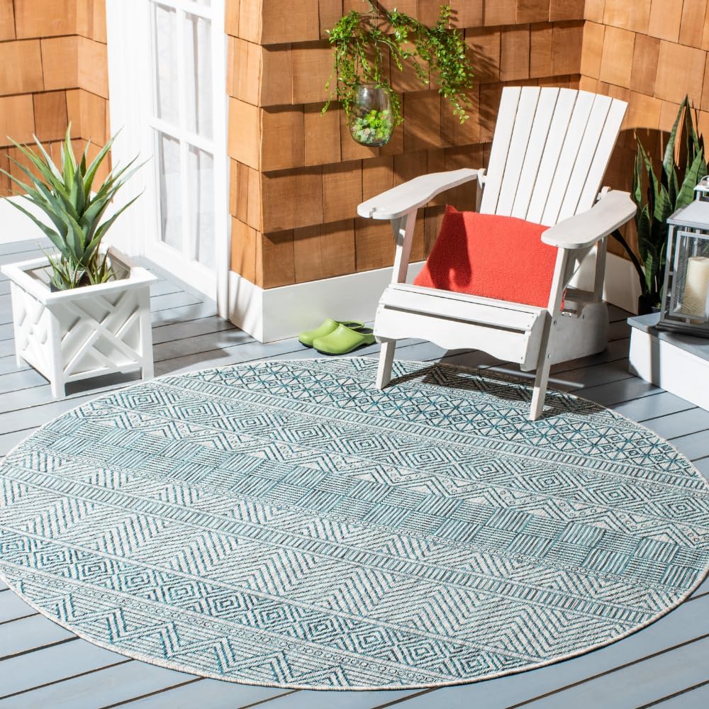 SAFAVIEH Courtyard Collection 5'3" x 7'7" Grey/Navy CY8196 Indoor/ Outdoor Waterproof Easy Cleaning Patio Backyard Mudroom Area Rug