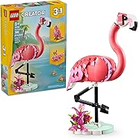 LEGO Creator 3-in-1 Wild Animals Pink Flamingo Building Set 31170 - Posable Flamingo, Cockatoo, Axolotl Toys for Kids 8+