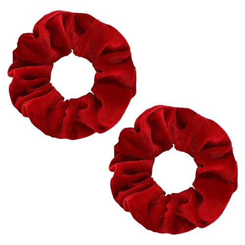 WLLHYF 2 Pcs Pink Velvet Hair Scrunchies Large Size Hair Bands Cute Rope Elastic Ties for Girls Women Christmas Gifts Wristband Ponytail Holders Hair Accessories (Red) - Red